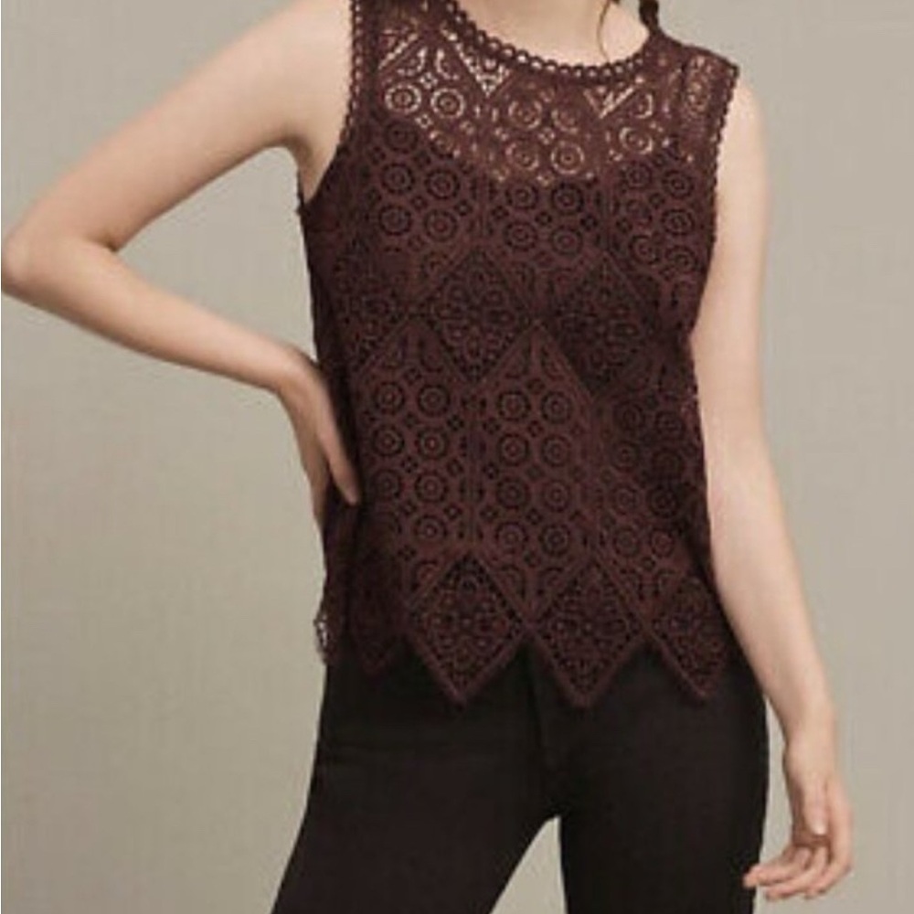 Deletta Brown Lace Tank Top